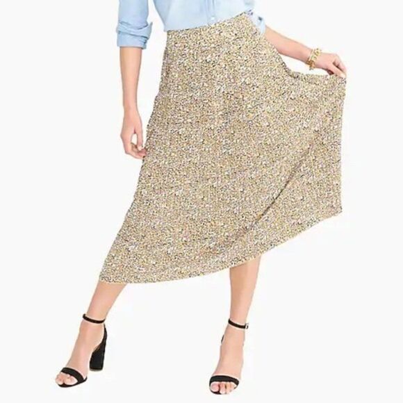 J. Crew Factory Tan Brown Leopard Print Pleated Midi Skirt Size 00 Style L9732 - Picture 1 of 11